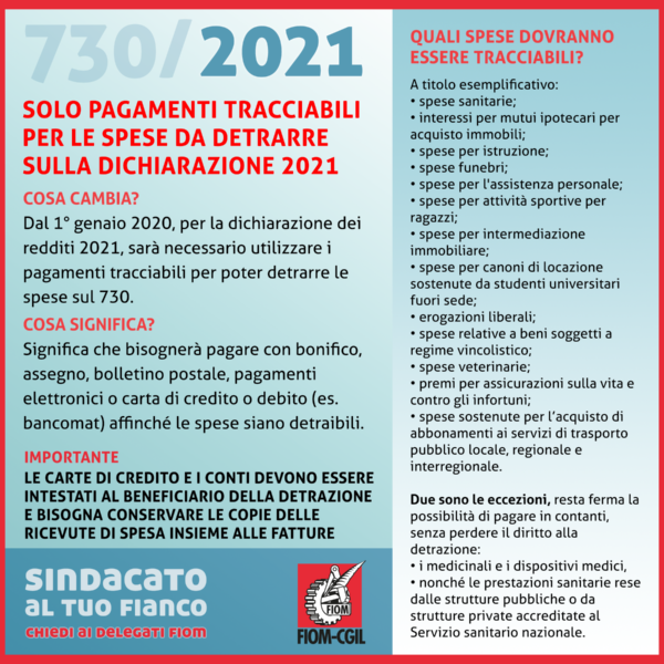 Da gennaio 2020 pagamenti tracciabili per detrazioni su modello 730